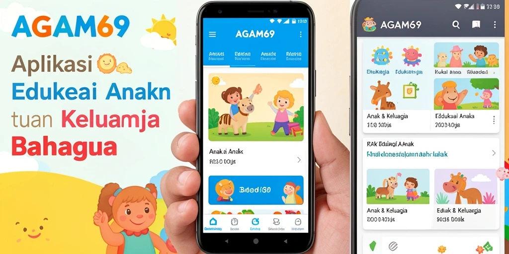 Screenshot AGAM69 menunjukkan antarmuka warna-warni dan fitur edukatif yang menarik.