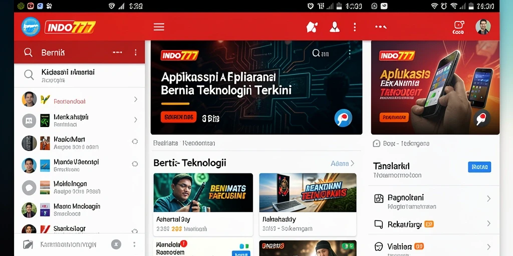 Antarmuka aplikasi INDO777 menampilkan fitur berita teknologi terbaru.